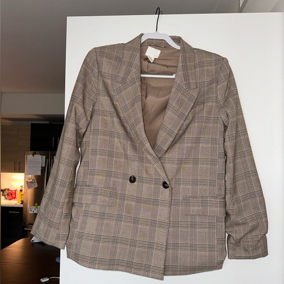 H&M tan checked-patterned blazer, size small, never worn - Picture 2 of 6